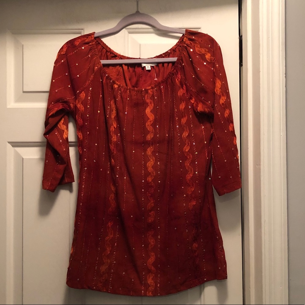 COPY - Size Medium burnt orange red sequin sleeve blouse